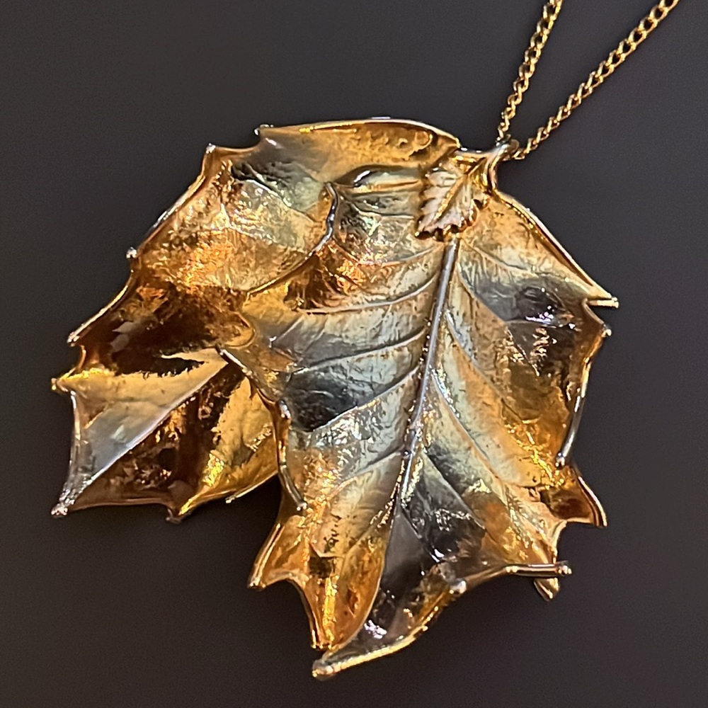 Gold-Dipped Double-Leaf Pendant - image 4